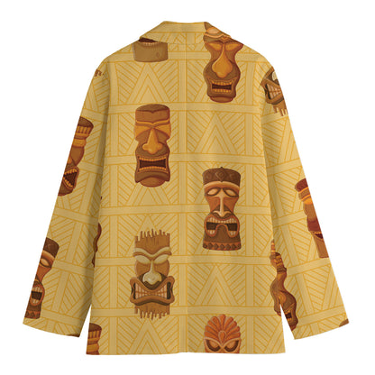 Tribal Tiki Mask Pattern Print Women's Blazer