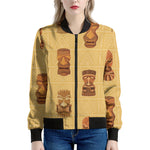 Tribal Tiki Mask Pattern Print Women's Bomber Jacket