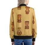 Tribal Tiki Mask Pattern Print Women's Bomber Jacket