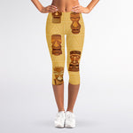 Tribal Tiki Mask Pattern Print Women's Capri Leggings