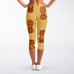Tribal Tiki Mask Pattern Print Women's Capri Leggings
