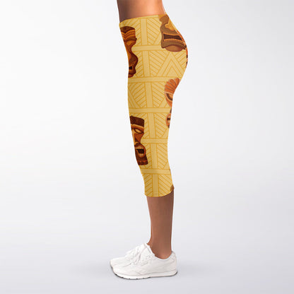 Tribal Tiki Mask Pattern Print Women's Capri Leggings