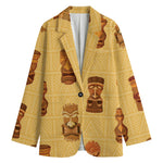 Tribal Tiki Mask Pattern Print Women's Cotton Blazer