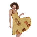Tribal Tiki Mask Pattern Print Women's Sleeveless Dress