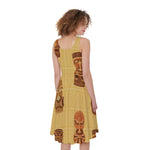 Tribal Tiki Mask Pattern Print Women's Sleeveless Dress