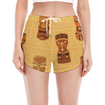 Tribal Tiki Mask Pattern Print Women's Split Running Shorts