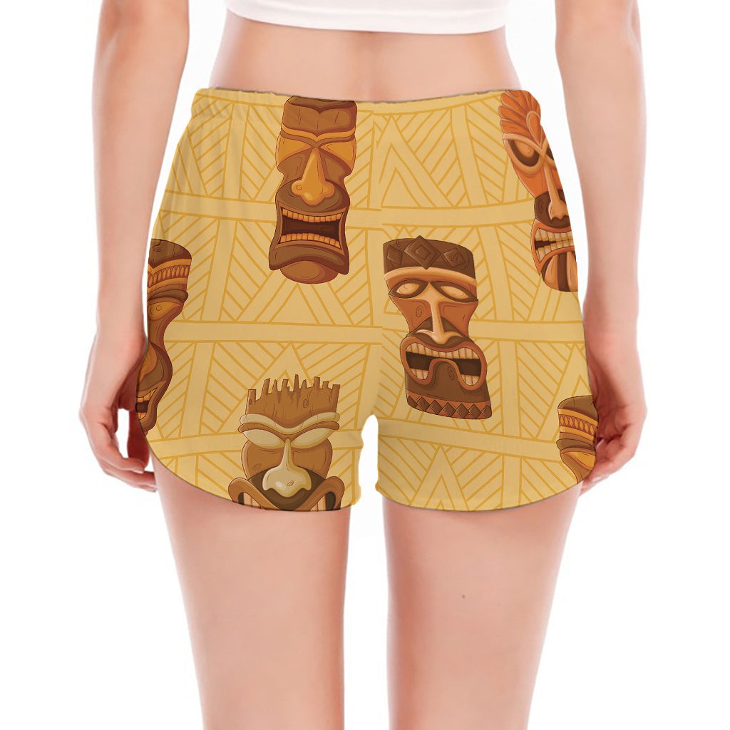 Tribal Tiki Mask Pattern Print Women's Split Running Shorts