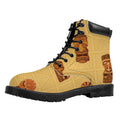 Tribal Tiki Mask Pattern Print Padded Collar Lace Up Boots