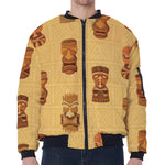 Tribal Tiki Mask Pattern Print Zip Sleeve Bomber Jacket