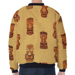 Tribal Tiki Mask Pattern Print Zip Sleeve Bomber Jacket