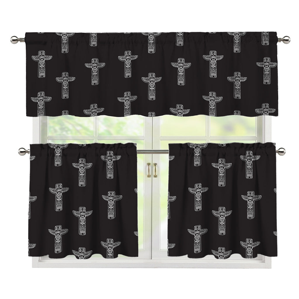 Tribal Totem Pattern Print 3 Piece Kitchen Curtains