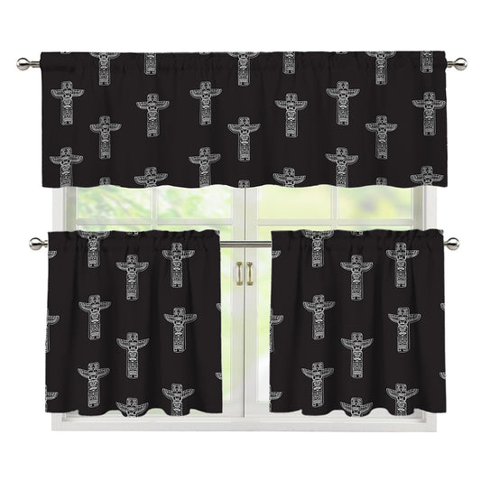 Tribal Totem Pattern Print 3 Piece Kitchen Curtains