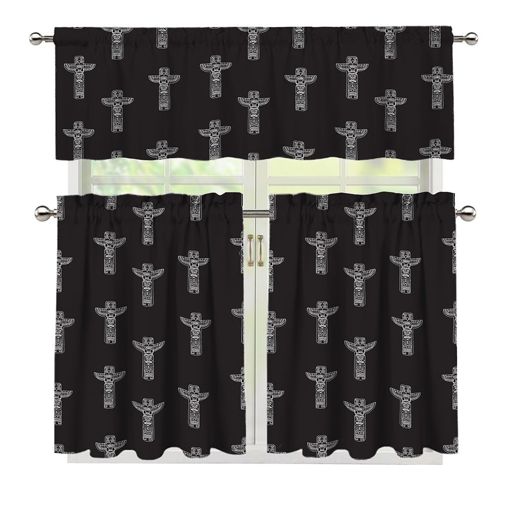 Tribal Totem Pattern Print 3 Piece Kitchen Curtains