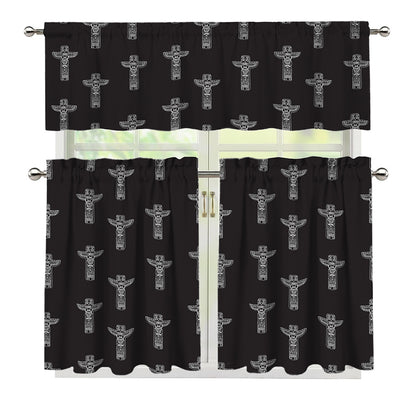 Tribal Totem Pattern Print 3 Piece Kitchen Curtains