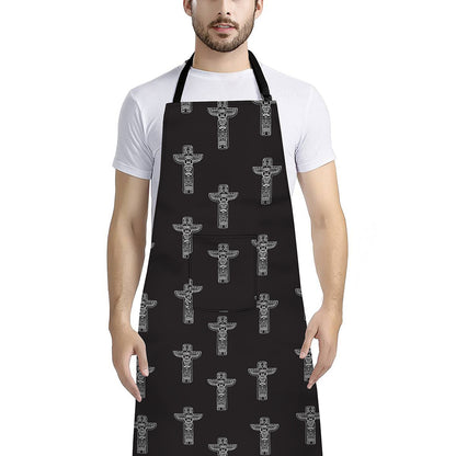 Tribal Totem Pattern Print Bib Apron With Pocket