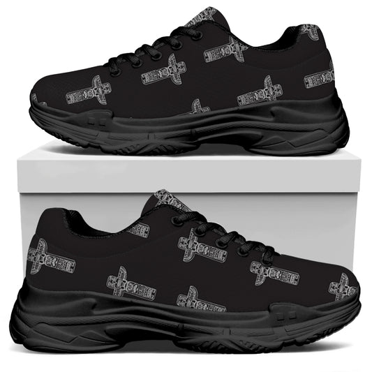 Tribal Totem Pattern Print Black Chunky Shoes