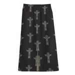 Tribal Totem Pattern Print Cotton Front Slit Maxi Skirt