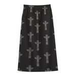 Tribal Totem Pattern Print Cotton Front Slit Maxi Skirt