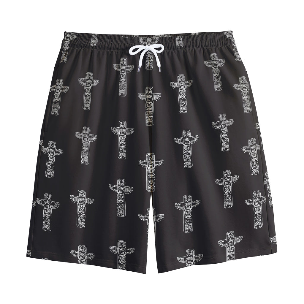 Tribal Totem Pattern Print Cotton Shorts