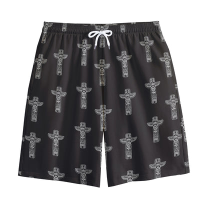 Tribal Totem Pattern Print Cotton Shorts