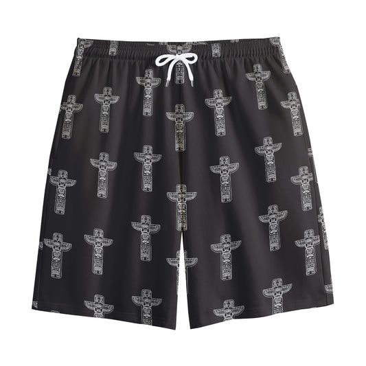 Tribal Totem Pattern Print Cotton Shorts