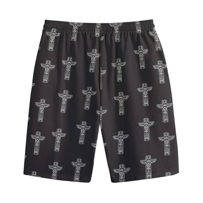 Tribal Totem Pattern Print Cotton Shorts