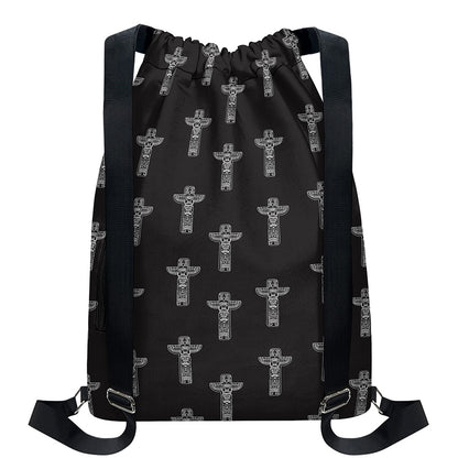 Tribal Totem Pattern Print Drawstring Backpack