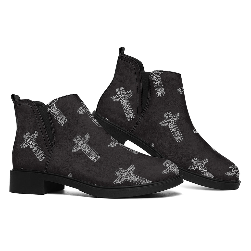 Tribal Totem Pattern Print Flat Ankle Boots