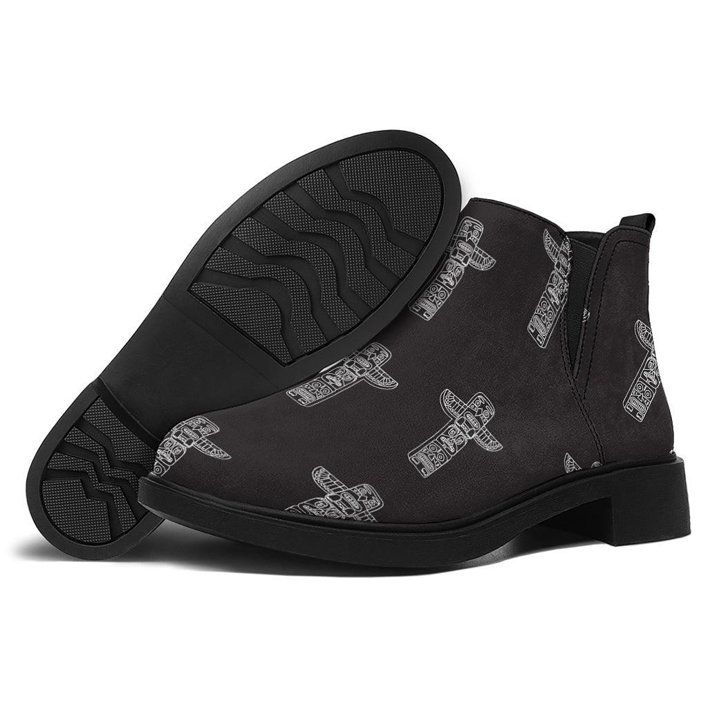 Tribal Totem Pattern Print Flat Ankle Boots