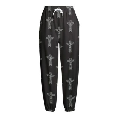 Tribal Totem Pattern Print Fleece Lined Knit Pants