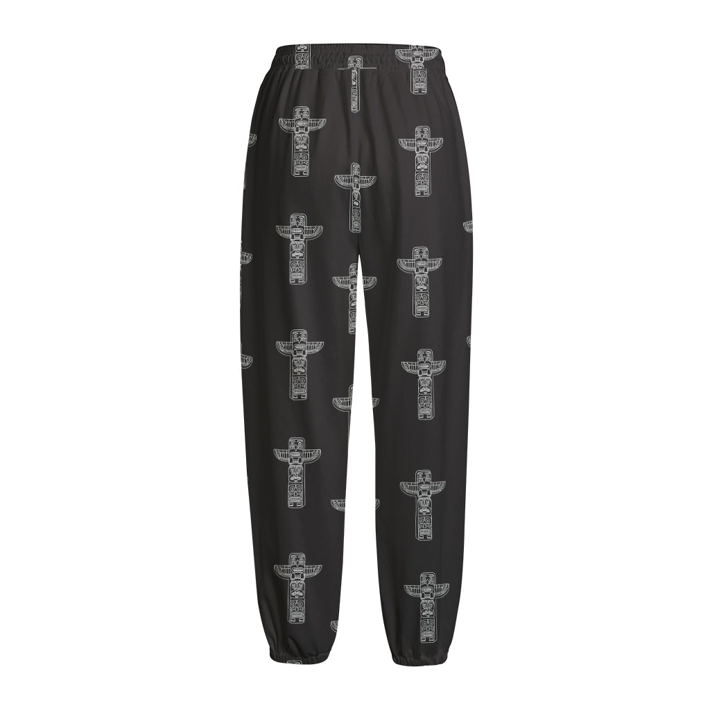 Tribal Totem Pattern Print Fleece Lined Knit Pants