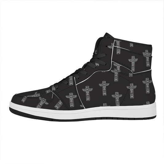 Tribal Totem Pattern Print High Top Leather Sneakers