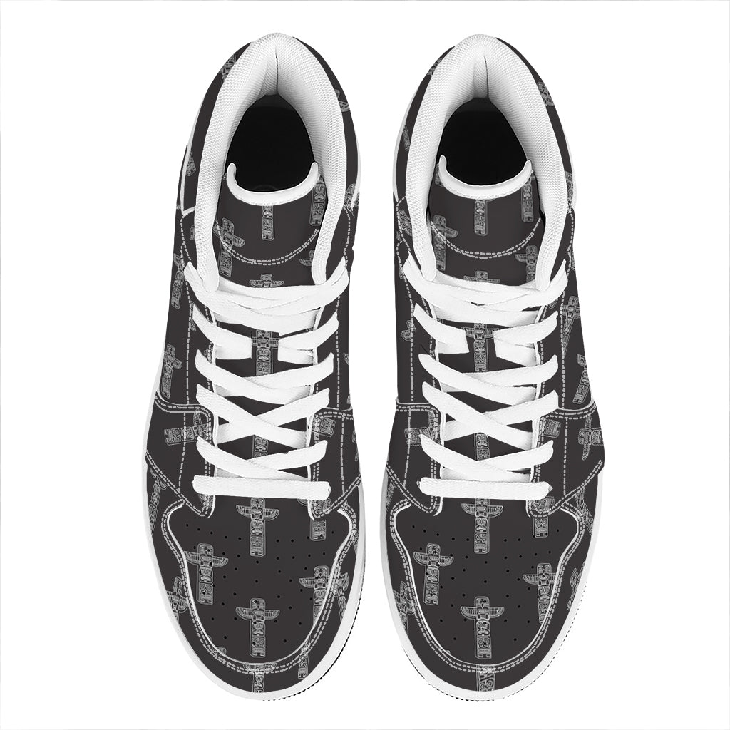 Tribal Totem Pattern Print High Top Leather Sneakers