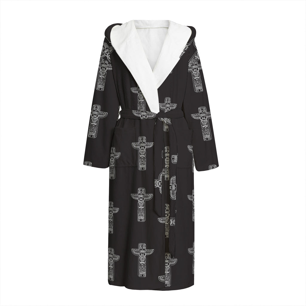 Tribal Totem Pattern Print Hooded Bathrobe