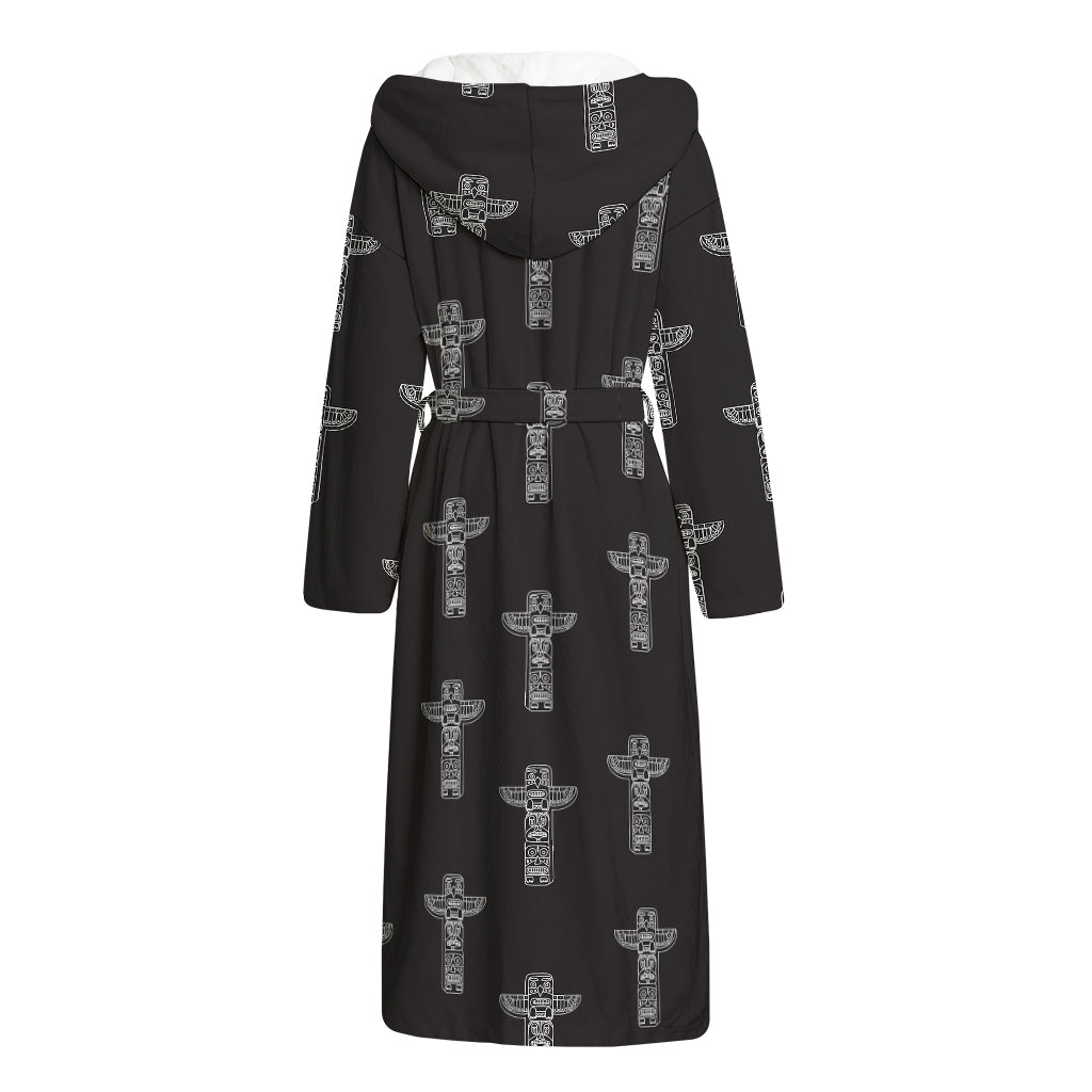 Tribal Totem Pattern Print Hooded Bathrobe