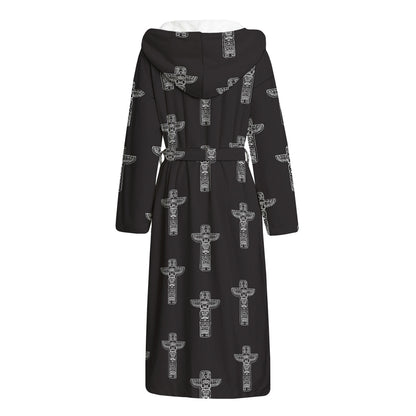 Tribal Totem Pattern Print Hooded Bathrobe