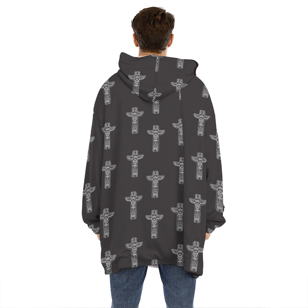 Tribal Totem Pattern Print Hoodie Blanket