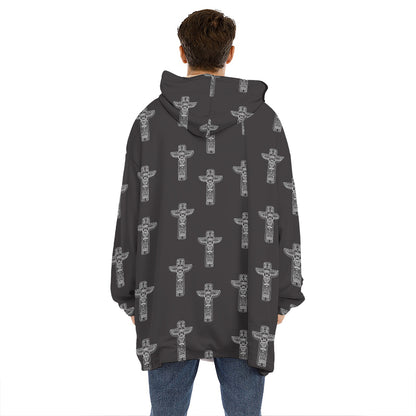 Tribal Totem Pattern Print Hoodie Blanket