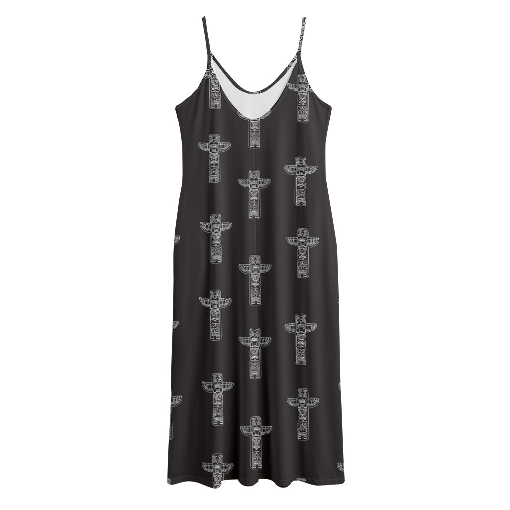 Tribal Totem Pattern Print Jersey Midi Cami Dress