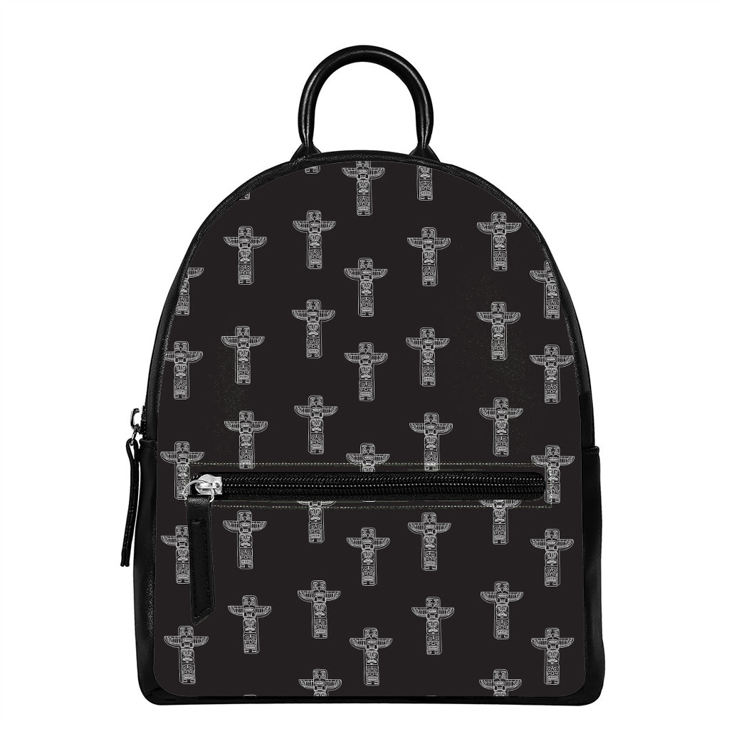 Tribal Totem Pattern Print Leather Backpack