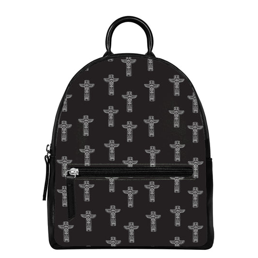 Tribal Totem Pattern Print Leather Backpack