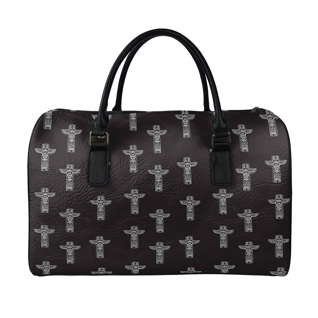 Tribal Totem Pattern Print Leather Duffle Bag