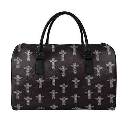 Tribal Totem Pattern Print Leather Duffle Bag