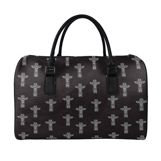 Tribal Totem Pattern Print Leather Duffle Bag