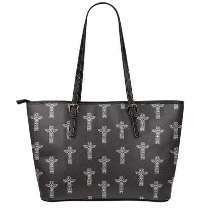 Tribal Totem Pattern Print Leather Tote Bag