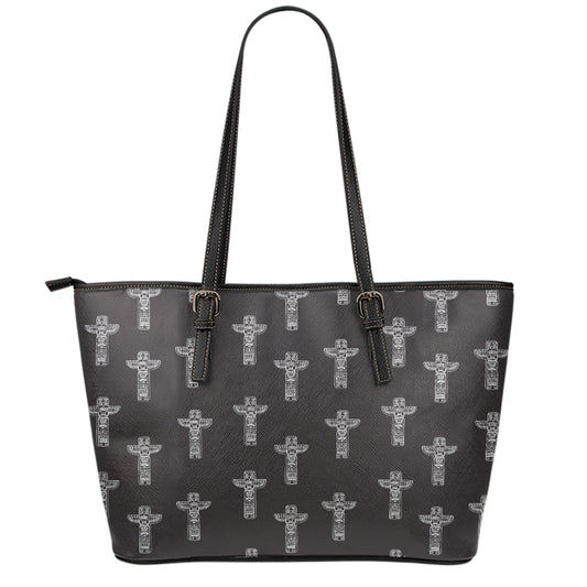 Tribal Totem Pattern Print Leather Tote Bag