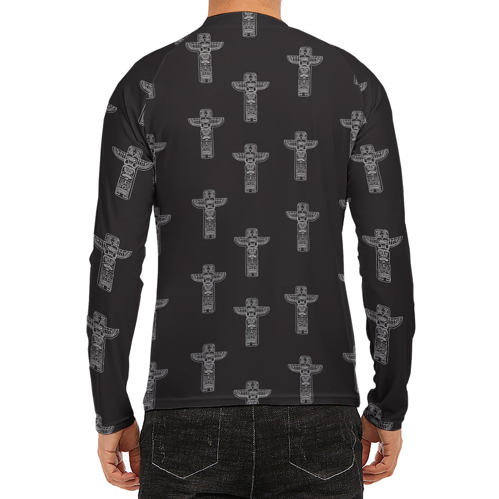 Tribal Totem Pattern Print Men's Long Sleeve Rash Guard