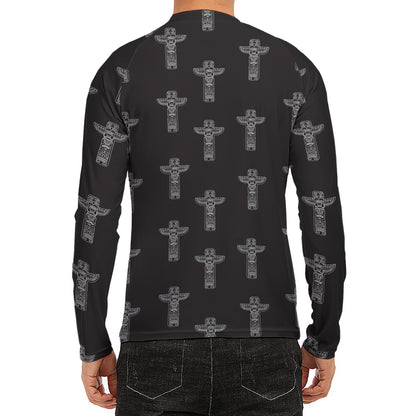 Tribal Totem Pattern Print Men's Long Sleeve Rash Guard