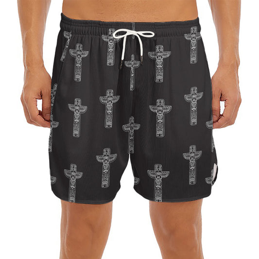 Tribal Totem Pattern Print Men's Split Running Shorts