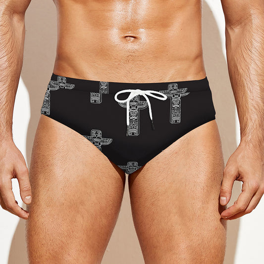 Tribal Totem Pattern Print Men's Swim Briefs